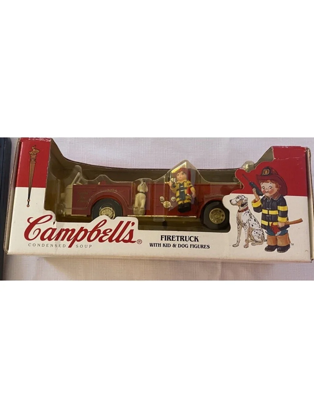 Campbell's Soup Fire Truck with Kid & Dog Figures 1996 F102 In Box